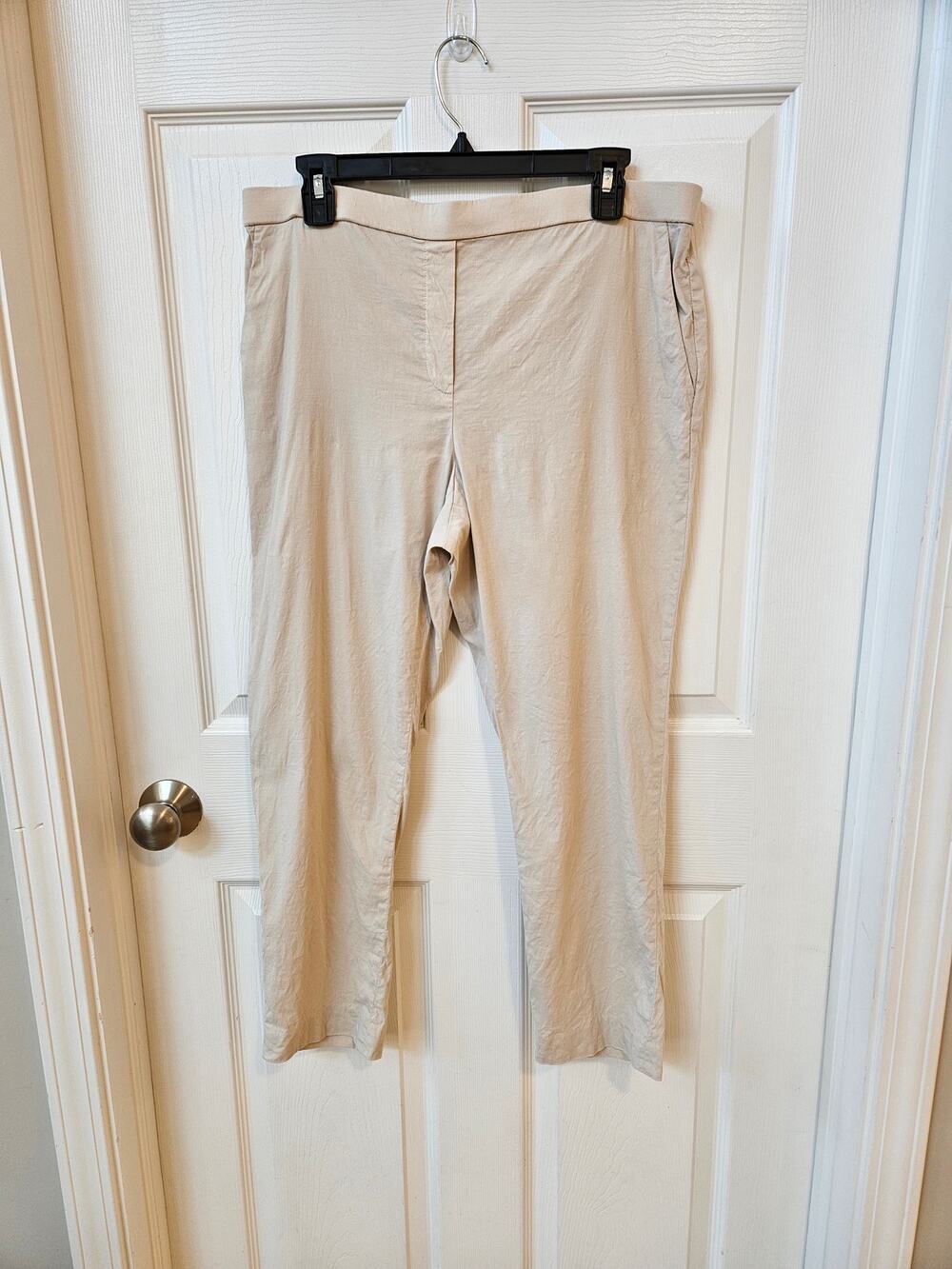 Theory Treeca Pull-On Good Crunch Linen Blend Pants Women's Size 12 Cream Beige
